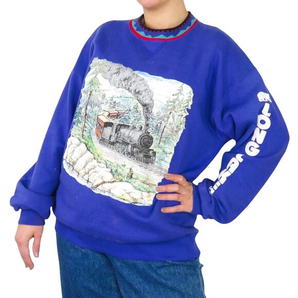 Gopher Sport Vintage 1980s Crewneck Sweatshirt New York Long Lake Train Large - Picture 5 of 5